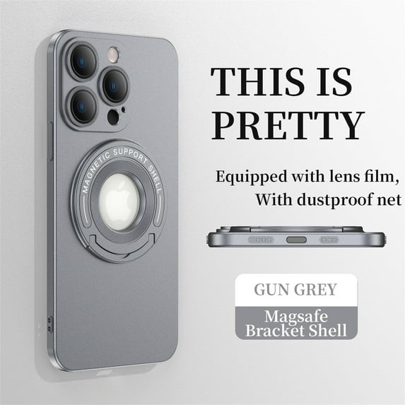 ELEHOLD for iPhone 12 Pro Max, Case with Magnetic Invisible Stand Slim Shockproof Anti-Scratch,Compatible with MagSafe Lens Protector Case Cover, gray