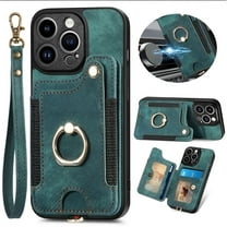 ELEHOLD for iPhone 12 Pro Max Case with Ring Holder, iPhone 12 Pro Max Wallet Case with RFID Blocking Card Holder Wristlet Strap, Magnetic Button Flip Folio Kickstand Shockproof Phone Cover,Green