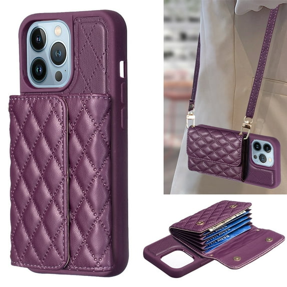 ELEHOLD for iPhone 12 Pro Max Case Wallet with Credit Card Holder Crossbody Lanyard, Soft PU Leather Magnetic Flip Folio Purse Case for iPhone 12 Pro Max,Purple