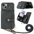 thumbnail image 1 of ELEHOLD iPhone 12 mini Crossbody Wallet Case, Zipper PU Leather Phone Case with Card Holder Wrist Strap Purse Cover for iPhone 12 mini,Black, 1 of 7