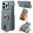 thumbnail image 1 of ELEHOLD for iPhone 12 Pro Max Luxury Leather Wallet Case with Back Flip Card Slots RFID Blocking Zipper Cash Pocket Stand Function Ring Holder Support Magnetic Car Mount Shockproof Case,blue, 1 of 9