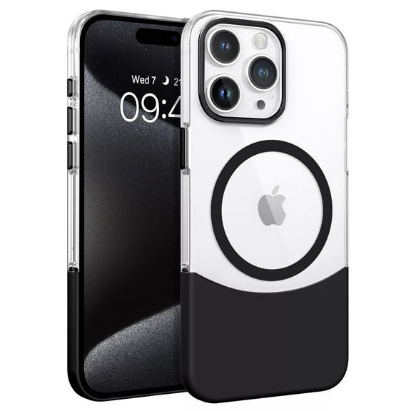 ELEHOLD for iPhone 12 Pro Max Magnetic Case,Compatible with Mag Safe Accessories, Not-Yellowing Hard Transparent Back Slim Shockproof Protective Case for iPhone 12 Pro Max,Black
