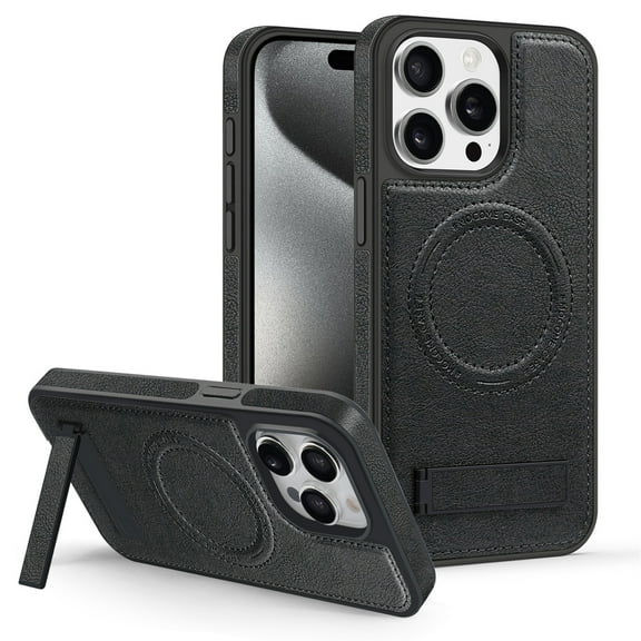 ELEHOLD for iPhone 12 Pro Max Premium Leather Case Strong Magnetic Compatible with Mag Safe with Foldable Invisible Kickstand Scratch-Resistant Shockproof Protective Case,black