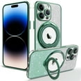 thumbnail image 1 of ELEHOLD for iPhone 12 Pro Max Slim Magnetic Case Fashion Glitter Paper Clear Case with Rotation Ring Holder Kickstand Compatible with Mag Safe Support Magnetic Car Mount Shockproof Cover,green, 1 of 7