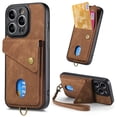 thumbnail image 1 of ELEHOLD for iPhone 12 Pro Max, Wallet Case with Card Slots,Rugged Shockproof Anti Scratch Kickstand with Hand Strap Wallet Case,Support Magnetic Car Mount, brown, 1 of 7