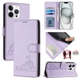 thumbnail image 1 of ELEHOLD for iPhone 12 Pro Max Wallet Case, Embossed Cat PU Leather RFID Blocking Credit Card Slot Kickstand Support Wireless Charging Shockproof Case with Crossbody Strap for iPhone 12 Pro Max,Purple, 1 of 11