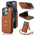 thumbnail image 1 of ELEHOLD for iPhone 12 Pro Max Wallet Crossbody Case with Organ Card Slots Metal Finger Ring Holder Kickstand Crossbody Shoulder Strap Shockproof Purse Cover for Women Girls,brown, 1 of 8