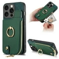 thumbnail image 1 of ELEHOLD for iPhone 12 Zipper Wallet Case with Back Card Holders Metal Ring Holder Kickstand Function Leather Shockproof Card Wallet Case for Women Men,green, 1 of 8