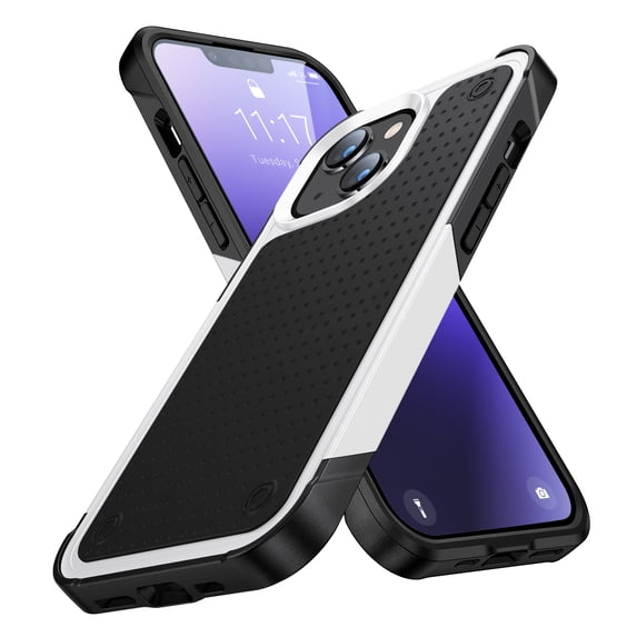 ELEHOLD for iPhone 13 2021 Fit Case, Military-Grade Dual Layer Raised Frame Screen & Camera Lens Protective Armor Hybrid PC+TPU Anti-Drop Shockproof Slim Rugged Case,White