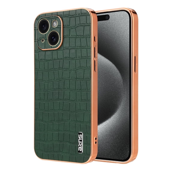 ELEHOLD for iPhone 13 Case,Compatible with MagSafe Luxury PU Leather Embossed Crocodile Pattern Plating Edge Shockproof Smudge-proof Full Protection Case for iPhone 13,Green