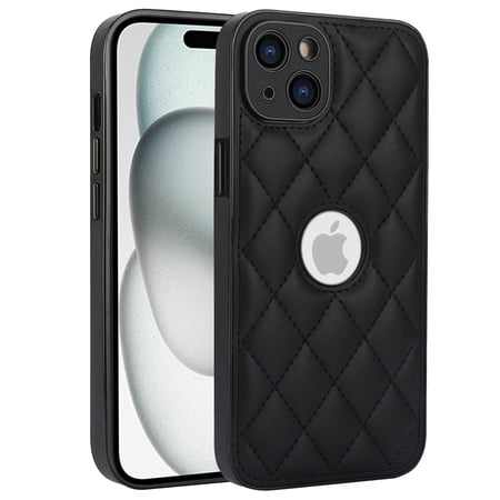 ELEHOLD for iPhone 13 Case, Soft PU Leather Slim Logo View Classic Luxury Elegant Thin Protective All-Around Shockproof Phone Case for iPhone 13,Black