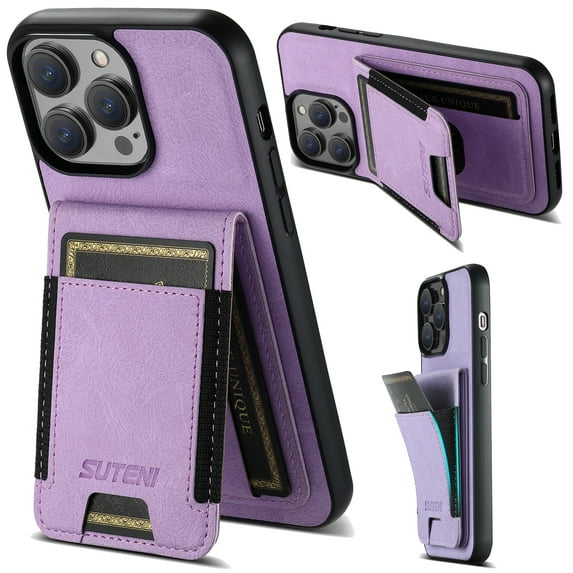 ELEHOLD for iPhone 13 Flip Back Card Slots Wallet Case Premium Retro Leather Soft Shockproof Stand Function Slim Lightweight Business Style for Women Men Case,purple