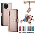thumbnail image 1 of ELEHOLD for iPhone 13 Flip Case, Wallet Zipper Magnetic Buckle Kickstand Wrist Strap Multifunctional Card Slots Wallet Business Case with Crossbody and Wrist Strap,Pink, 1 of 8