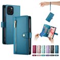 thumbnail image 1 of ELEHOLD for iPhone 13 Flip Case, Wallet Zipper Magnetic Buckle Kickstand Wrist Strap Multifunctional Card Slots Wallet Business Case with Crossbody and Wrist Strap,Blue, 1 of 8
