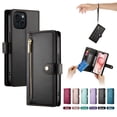 thumbnail image 1 of ELEHOLD for iPhone 13 Flip Case, Wallet Zipper Magnetic Buckle Kickstand Wrist Strap Multifunctional Card Slots Wallet Business Case with Crossbody and Wrist Strap,Black, 1 of 8