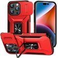 thumbnail image 1 of ELEHOLD for iPhone 13 Heavy Duty Case Shockproof Anti-Scratch with Built-in Magnetic Rotation Ring Holder Stand Case,Rugged Non-Slip Slide Lens Protector Hard Case Cover, red, 1 of 8