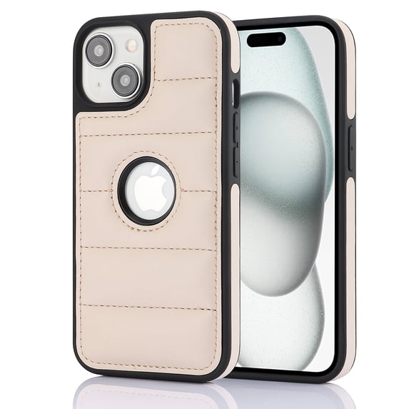 ELEHOLD for iPhone 13 Leather Case Luxury Premium PU Leather Logo Cutout View Full Coverage Slim Lightweight Non-Slip Shockproof Protective Case for iPhone 13,apricot