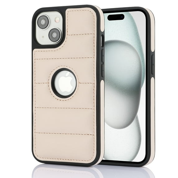 ELEHOLD for iPhone 13 Leather Case Luxury Premium PU Leather Logo Cutout View Full Coverage Slim Lightweight Non-Slip Shockproof Protective Case for iPhone 13,apricot