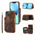 thumbnail image 1 of ELEHOLD for iPhone 13,Luxury Zipper Wallet Case with Card Slots Zipper Pocket Kickstand Function Wriststrap Crossbody Shoulder Strap Shockproof Purse Case,brown, 1 of 7