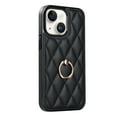 thumbnail image 1 of ELEHOLD for iPhone 13 Mini 5.4 inch 2021 Case, Luxury Rhomboid Quilted PU Leather Soft TPU Bumper 360 Degee Rotatable Metal Finger Ring Holder Kickstand Shockproof Case for iPhone 13 Mini, Black, 1 of 8