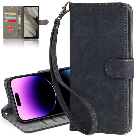 ELEHOLD for iPhone 13 Mini Wallet Case with RFID Blocking Card Holder, iPhone 13 Mini Case Wallet with Wristlet Strap Durable PU Leather Magnetic Flip Folio Shockproof Cover for Women Men,Black