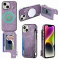 thumbnail image 1 of ELEHOLD for iPhone 13 Multi-Functional Wallet Case,Premium PU Leather with Card Holders Zipper Storage Magnetic Case MagSafe Compatible Support Wireless Charging Full Protective Case,purple, 1 of 8