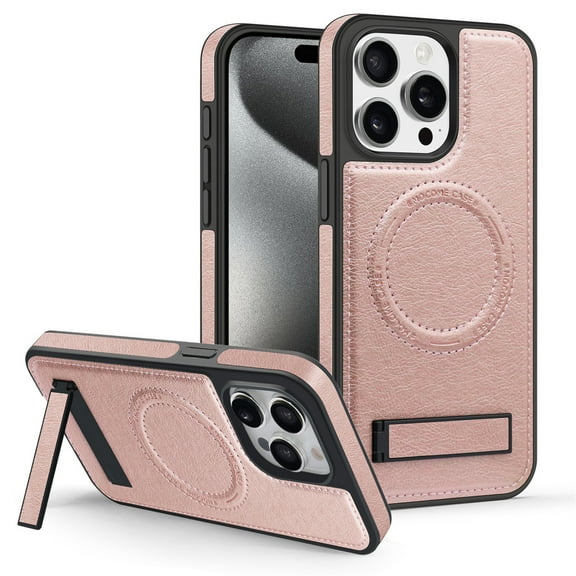 ELEHOLD for iPhone 13 Premium Leather Case Strong Magnetic Compatible with Mag Safe with Foldable Invisible Kickstand Scratch-Resistant Shockproof Protective Case,rosegold