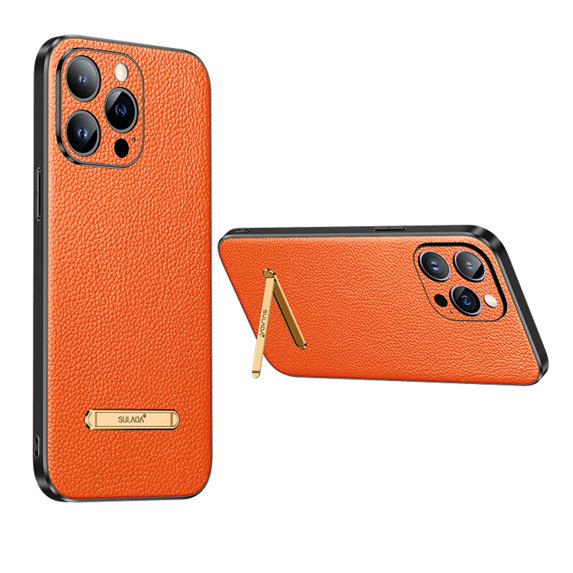 ELEHOLD for iPhone 13 Pro 2021 Case, Luxury Skin Feel PU Leather Hidden Bracket All-Inclusive Camera Lens Protecton Shockproof Hybird Slim Fit Case for iPhone 13 Pro 6.1 inch, Orange