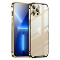 thumbnail image 1 of ELEHOLD for iPhone 13 Pro 6.1 Inch Case with Buckle Safety Lock, Slim Metal Bumper Frame Matte Clear PC Back Glass Lens Film All-Inclusive Camera Lens Full Protection Case for iPhone 13 Pro,Gold, 1 of 5