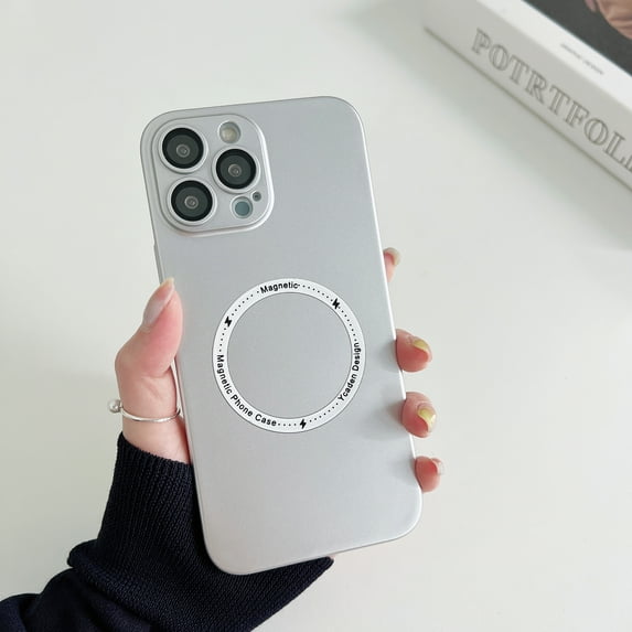 ELEHOLD for iPhone 13 Pro 6.1 inch Slim Case, Built-in Magnetic Ring Compatible with MagSafe Support Wireless Charging Lens Protective Film Screen Protection Anti-Scratch Shockproof Case,Silver