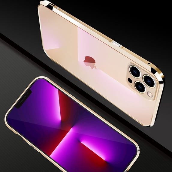 ELEHOLD for iPhone 13 Pro Aluminum Frame Metal Bumper Slim Hard Case, Metal Frame Armor Bumper Raised Edge Protection Anti-Drop No-Back Case for iPhone 13 Pro 6.1 inch 2021, Gold