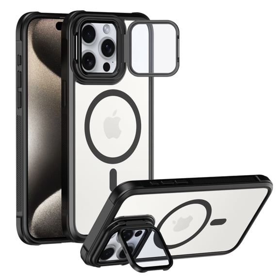ELEHOLD for iPhone 13 Pro Case,Compatible with Magsafe Clear Adjustable Kickstand Magnetic Slim Non-slip Shockproof Protection Case with HD Lens Protector for iPhone 13 Pro,Black