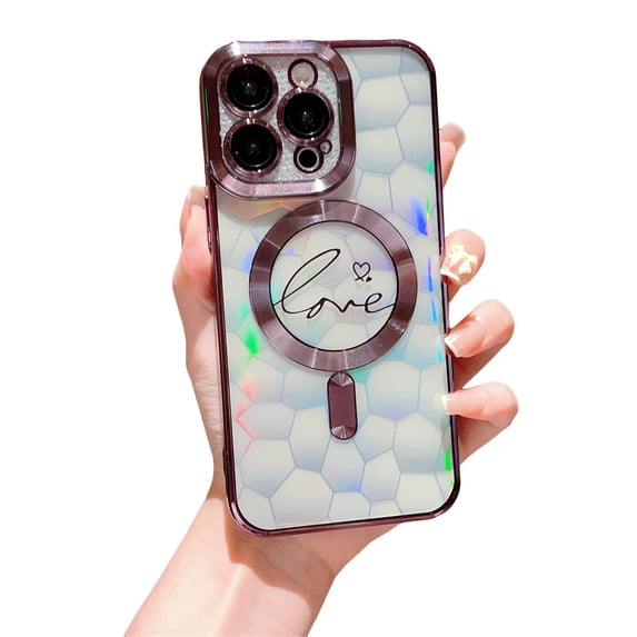 ELEHOLD for iPhone 13 Pro Case Plating Clear Case with Glitter Design Camera Lens Protetive Film Laser Paper Compatible with MagSafe Charging Shockproof Slim Case,purple
