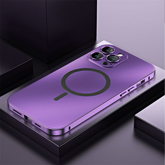 ELEHOLD for iPhone 13 Pro Case Rugged Metal Alloy Bumper Matte Back Case with Camera Lens Protective Film Safety Lock Clasp Slim Lightweight Shockproof Case Compatible with Mag Safe,purple