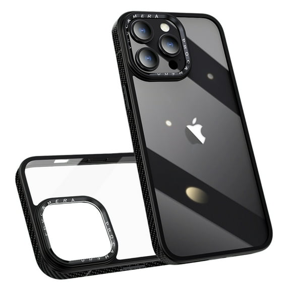 ELEHOLD for iPhone 13 Pro Case Transparent Crystal Clear Back Case Carbon Fiber Texture Bumper Shockproof Protective Slim Anti-Yellowing Cover for iPhone 13 Pro,black