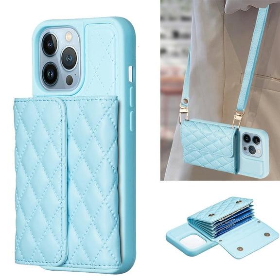 ELEHOLD for iPhone 13 Pro Case Wallet with Credit Card Holder Crossbody Lanyard, Soft PU Leather Magnetic Flip Folio Purse Case for iPhone 13 Pro,Blue
