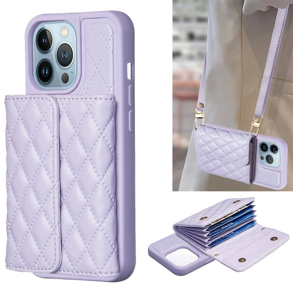 ELEHOLD for iPhone 13 Pro Case Wallet with Credit Card Holder Crossbody Lanyard, Soft PU Leather Magnetic Flip Folio Purse Case for iPhone 13 Pro,Light Purple