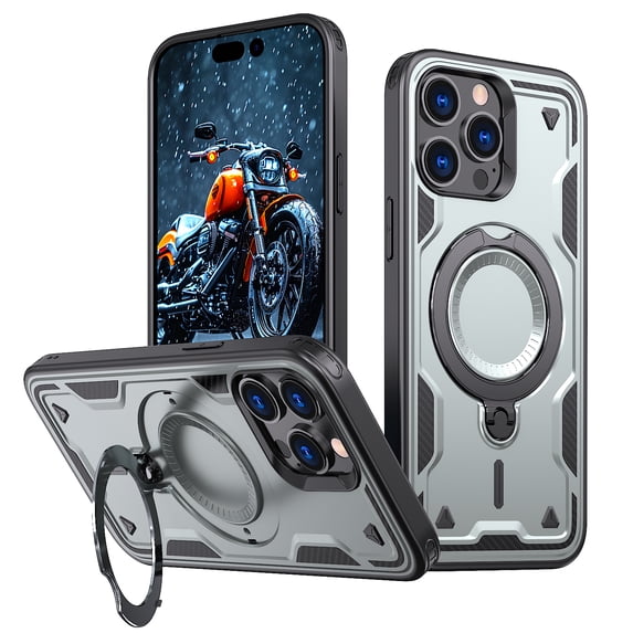ELEHOLD For iPhone 13 Pro Ergonomic Design Military Grade Shockproof Protective Case Magnetic Ring Stand Rugged Cover, Non-Slip, Support Wireless Charging, Gray