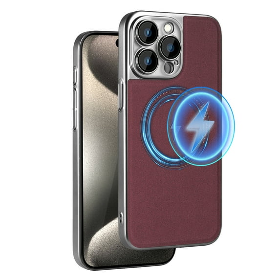 ELEHOLD for iPhone 13 Pro Leather Magnetic Case Compatible with Mag Safe All-inclusive Lens Protection Matte Metal Bumper Frame Slim Fit Lightweight Anti-Scratch Protective Case,Winered