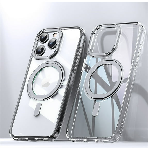 ELEHOLD for iPhone 13 Pro Magnetic Clear Case Transparent Clear Back Cover with Invisible 360 Rotation Ring Kickstand Matte Bumper Shockproof Protective Cover Compatible with Mag Safe,clear