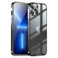 thumbnail image 1 of ELEHOLD for iPhone 13 Pro Max 6.7 Inch Case with Buckle Safety Lock, Slim Metal Bumper Frame Matte Clear PC Back Glass Lens Film All-Inclusive Camera Lens Full Protection Case,Black, 1 of 6