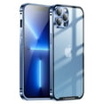 thumbnail image 1 of ELEHOLD for iPhone 13 Pro Max 6.7 Inch Case with Buckle Safety Lock, Slim Metal Bumper Frame Matte Clear PC Back Glass Lens Film All-Inclusive Camera Lens Full Protection Case,Blue, 1 of 8