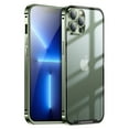 thumbnail image 1 of ELEHOLD for iPhone 13 Pro Max 6.7 Inch Case with Buckle Safety Lock, Slim Metal Bumper Frame Matte Clear PC Back Glass Lens Film All-Inclusive Camera Lens Full Protection Case,Green, 1 of 6
