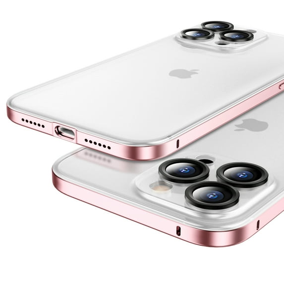 ELEHOLD for iPhone 13 Pro Max 6.7 Inch Slim Clear Case, Metal Plating Frame Frosted Clear Back All Inclusive Camera Lens Protection Shockproof Anti-Scratch Anti-Fingerprint Ultra-Thin Case,Pink