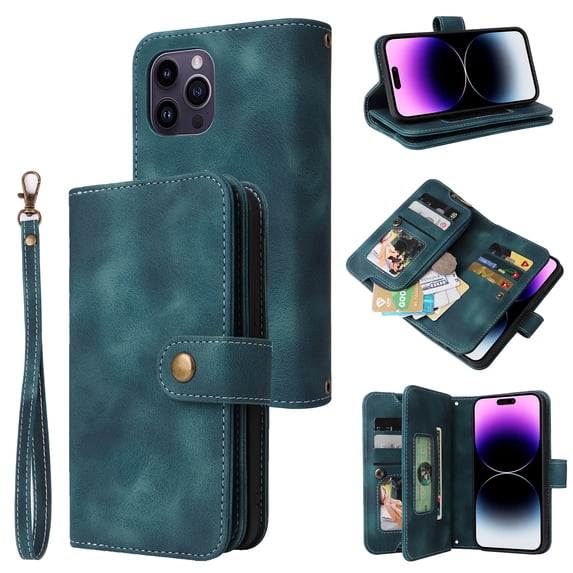 ELEHOLD for iPhone 13 Pro Max 6.7 inch Flip Leather Wallet Case with Card Holders Kickstand Magnetic Clasp
Lanyard Shoulder Strap Shockproof Protective Case,Blue