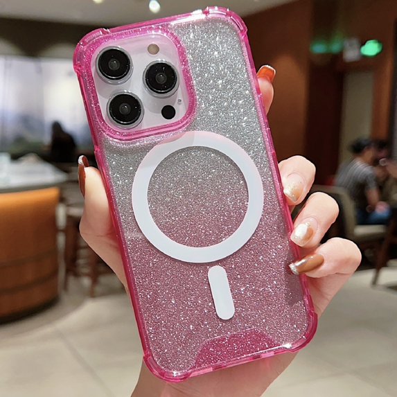 ELEHOLD for iPhone 13 Pro Max 6.7 inch Slim Glitter Gradient Clear Case Compatible with MagSafe Non-Yellowing Shockproof Anti-Scratch Fashion Case,Pink