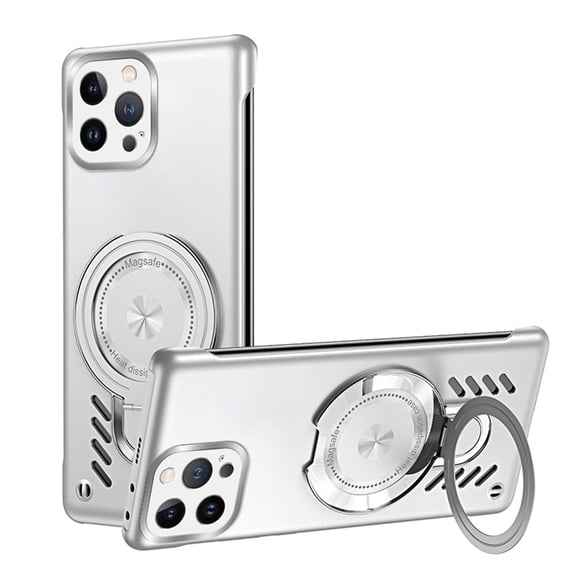 ELEHOLD for iPhone 13 Pro Max Case,Magnetic Adjustable Ring Holder Kickstand Breathable Hole Slim Heat Radiation Frameless Shockproof Protective Case for iPhone 13 Pro Max,Silver