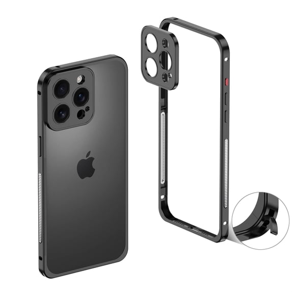 ELEHOLD For iPhone 13 Pro Max Case, Metal Frame Heat Dissipation Net Detachable Lens Cap Rugged Shockproof Bumper Frame Phone Case Cover For iPhone 13 Pro Max,Black