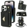thumbnail image 1 of ELEHOLD for iPhone 13 Pro Max Case Premium Leather Wallet with Back Organ Card Holders Kickstand Function Crossbody Shoulder Strap Luxury Shockproof Women Purse Cover ,black, 1 of 1