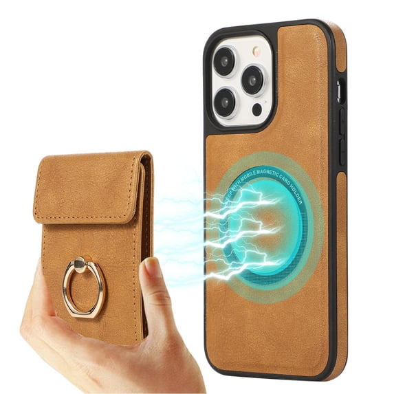 ELEHOLD for iPhone 13 Pro Max Case Synthetic Leather 2-in-1 Phone Case with Magnetic Detachable Card Holder Ring Holder Stand Drop Protection Shockproof Wallet Case,brown